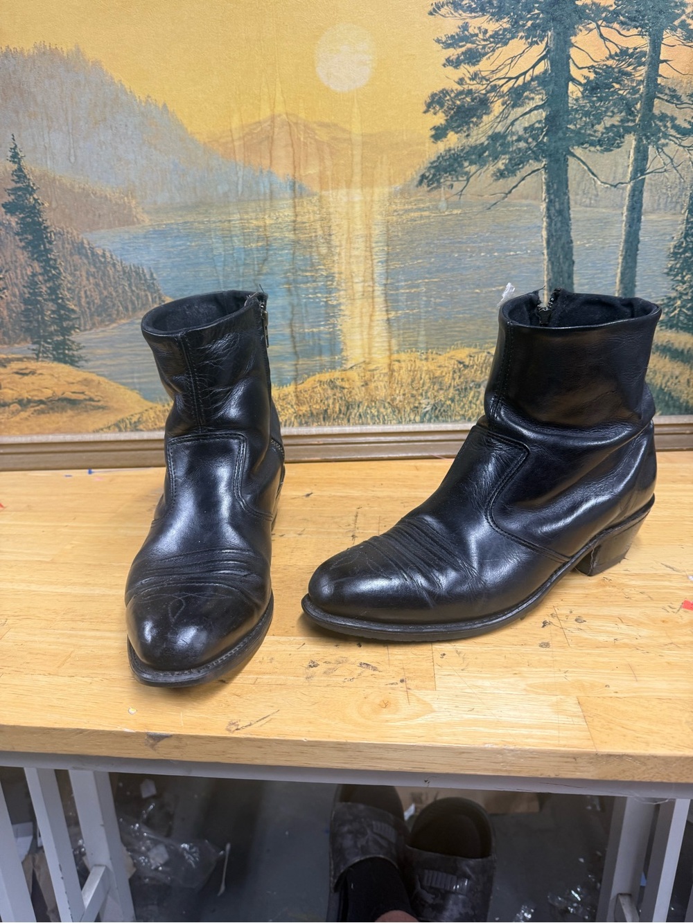 Double H, 1712, Black Leather Men's side zip Ankle Boots, size 12EE